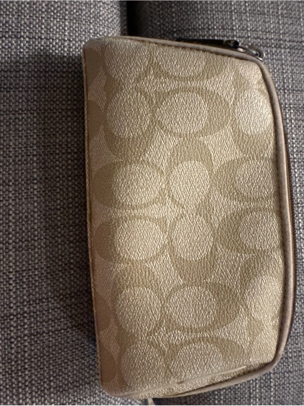 Coach Khaki Cosmetic Pouch with Pink and Cream Stripe